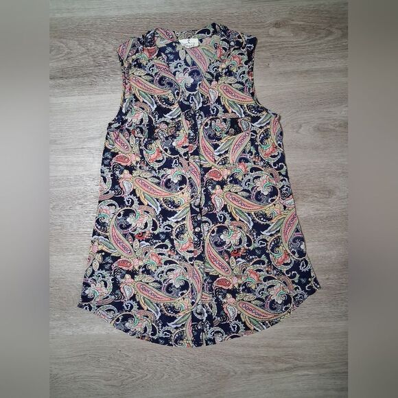 Ember Tops - Ember Sleeveless Paisley Blouse Button Down